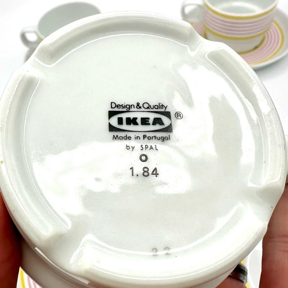 Vintage Retro IKEA Striped Tea Cups and Saucers